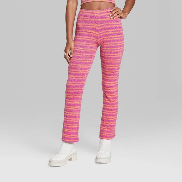 1) NWT Wild Fable Plum Orange Striped High Rise Pull On Sweater Knit Pant M - Picture 1 of 7